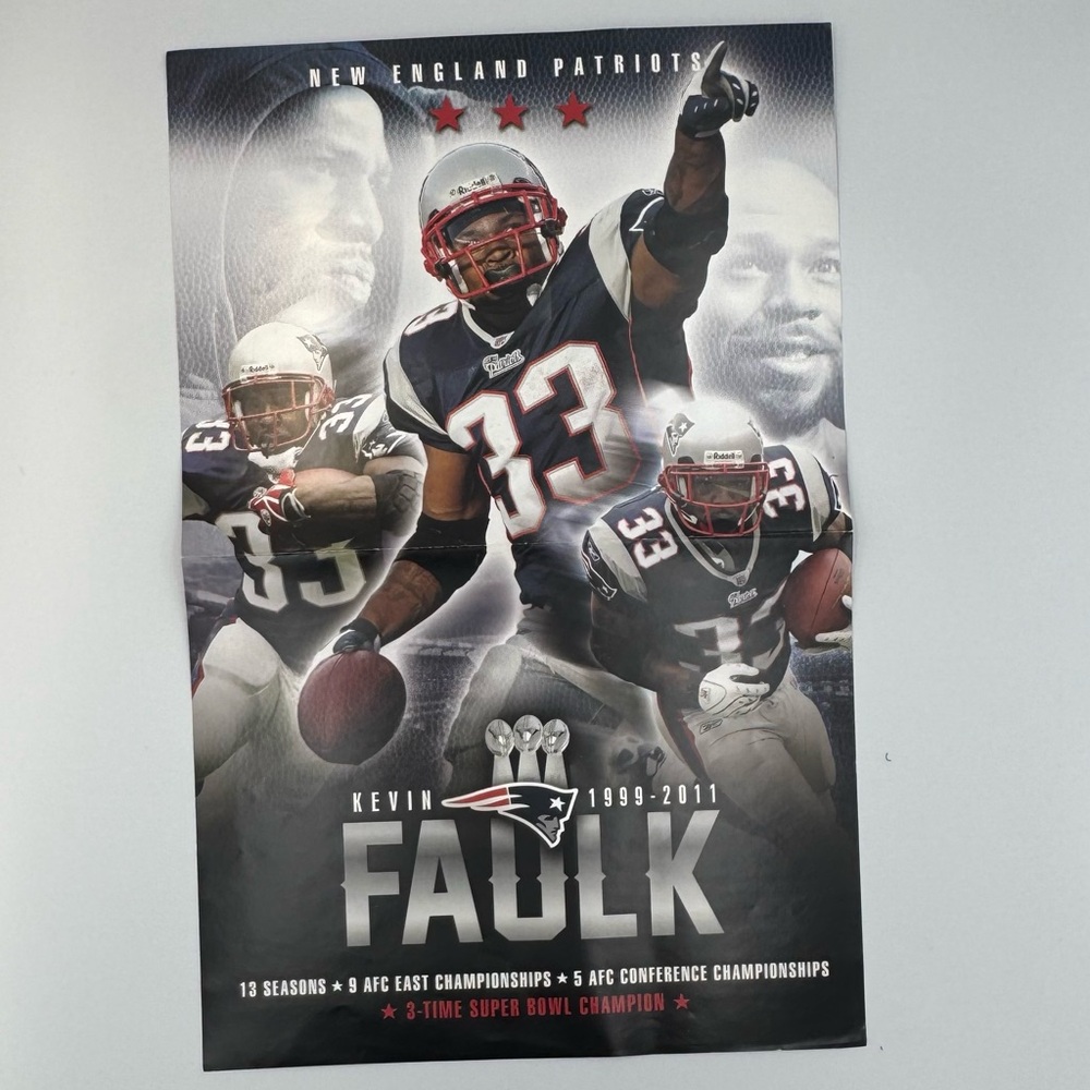 Kevin Faulk Patriots Poster 1999-2011 3x Super‎ Bowl Champ 11x17